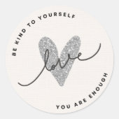 Minimalist Love Sticker | Glitter Heart Quote Labe (Voorkant)