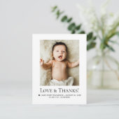 Minimalist Love & Thanks Baby Photo Birth Stats Bedankkaart (Staand voorkant)