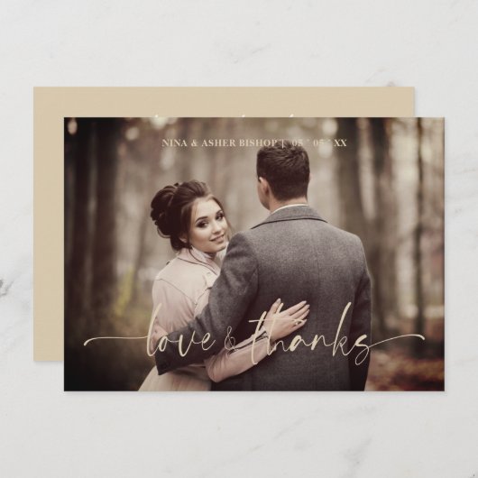 Minimalist Love & Thanks Whimsical Script Wedding Bedankkaart (Voorkant / Achterkant)