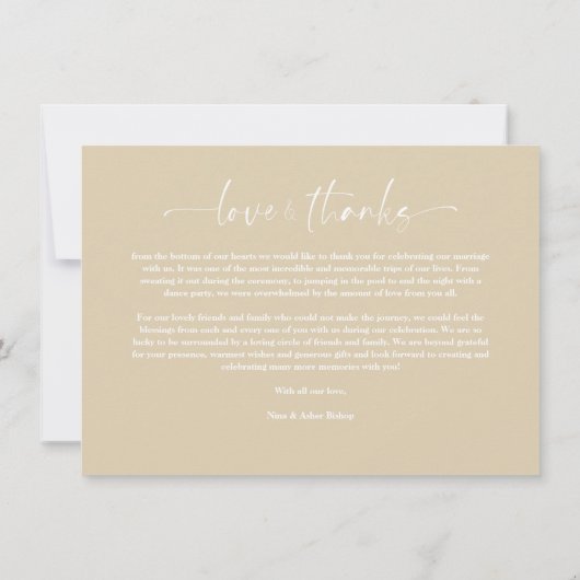 Minimalist Love & Thanks Whimsical Script Wedding Bedankkaart (Achterkant)