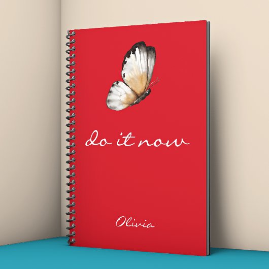 Minimalist Lovely Butterfly 'do it now' Red Spiral Notitieboek