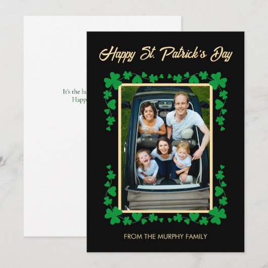 Minimalist lucky shamrock st. Patrick's Day Photo Feestdagenkaart (Voorkant / Achterkant)