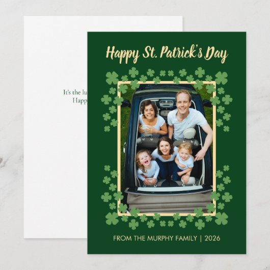 Minimalist lucky shamrock st. Patrick's Day Photo Feestdagenkaart (Voorkant / Achterkant)