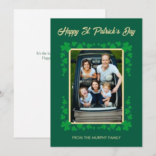 Minimalist lucky shamrock st. Patrick's Day Photo Feestdagenkaart (Voorkant / Achterkant)