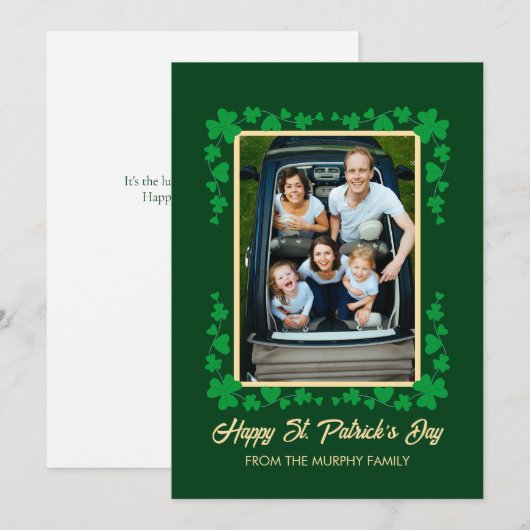 Minimalist lucky shamrock st. Patrick's Day Photo Feestdagenkaart (Voorkant / Achterkant)