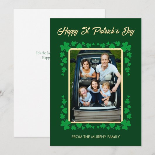 Minimalist lucky shamrock st. Patrick's Day Photo Feestdagenkaart (Voorkant / Achterkant)