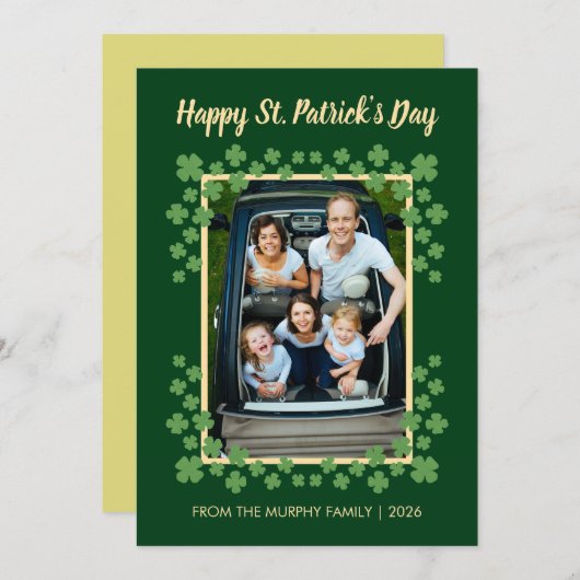 Minimalist lucky shamrock st. Patrick's Day Photo Feestdagenkaart (Voorkant / Achterkant)