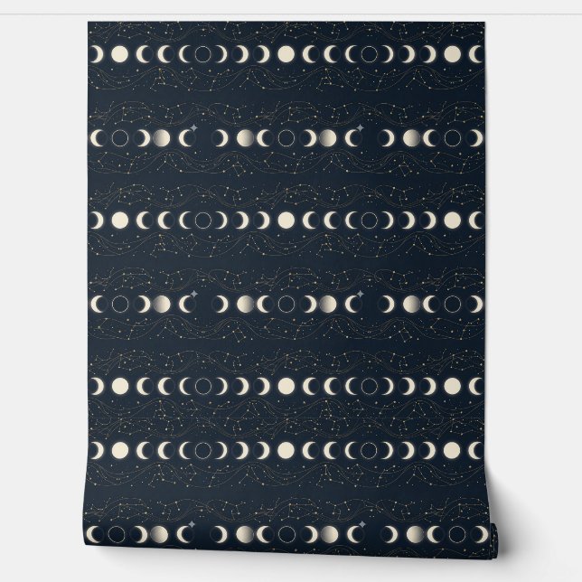 Minimalist Lunar Phases Pattern with Stars and Nig Behang (Afrollen)