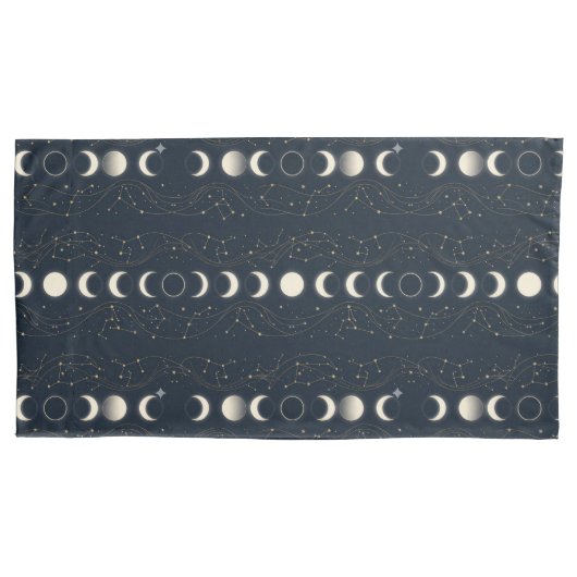 Minimalist Lunar Phases Pattern with Stars and Nig Kussensloop (Voorkant-Links)