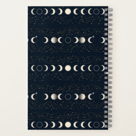 Minimalist Lunar Phases Pattern with Stars and Nig Notitieboek (Achterkant)