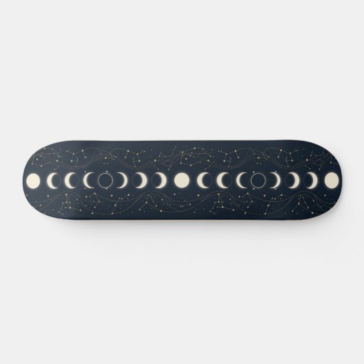 Minimalist Lunar Phases Pattern with Stars and Nig Persoonlijk Skateboard (Horizontaal)