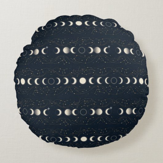 Minimalist Lunar Phases Pattern with Stars and Nig Rond Kussen (Voorkant)