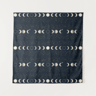 Minimalist Lunar Phases Pattern with Stars and Nig Wandkleed