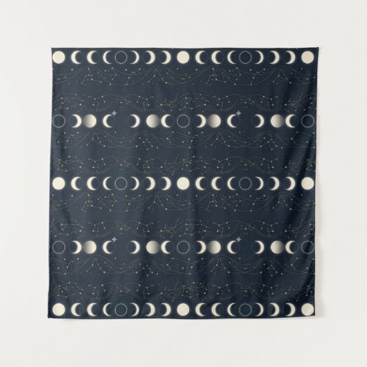 Minimalist Lunar Phases Pattern with Stars and Nig Wandkleed (Voorkant)