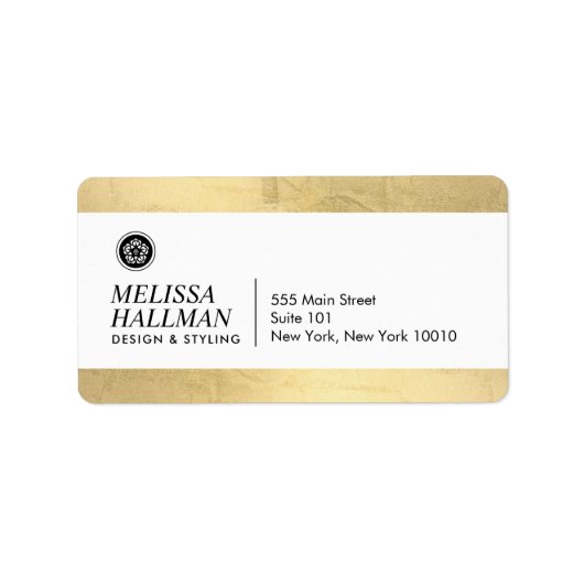 Minimalist Luxe Floral Logo Designer Faux Gold Etiket (Voorkant)