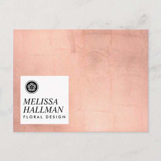 Minimalist Luxe Floral Logo Roos Gold Briefkaart (Voorkant)
