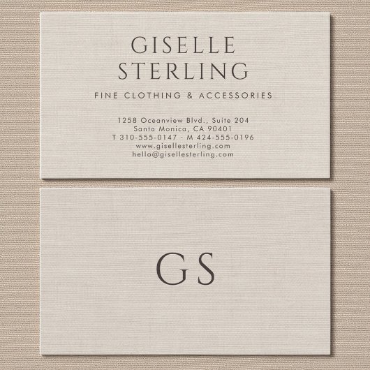 Minimalist Luxury Boutique Clothing Faux Linen Visitekaartje