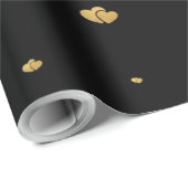 Minimalist Luxury Interlocking Gold Hearts on Blac Cadeaupapier (Rol Hoek)