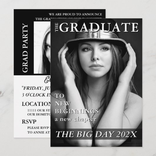 Minimalist Magazine Hoesje Afstuderen Uitnodiging (Voorkant / Achterkant)