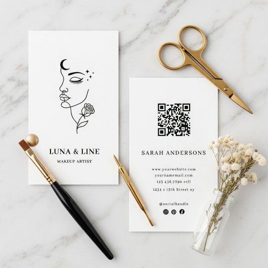 Minimalist Makeup Artist Card with QR Code Visitekaartje