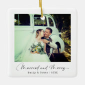 Minimalist Married & Merry Christmas Foto Keramisch Ornament (Voorkant)