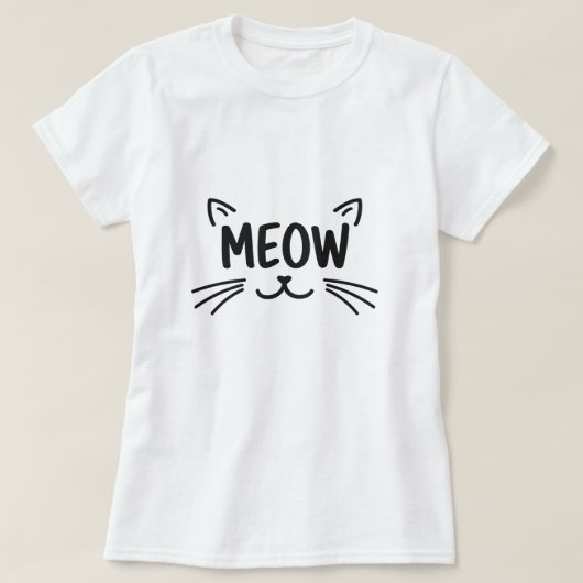Minimalist MEOW Cat Line Art T-Shirt (Design voorkant)