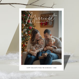 Minimalist Merriest Christmas Baby Familiefoto Feestdagenkaart