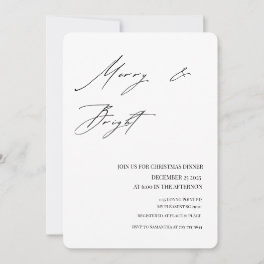 Minimalist Merry & Bright Christmas Dinner Kaart (Voorkant)