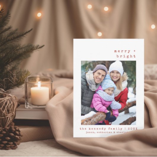 Minimalist Merry + Bright Family | Kaart voor Kers