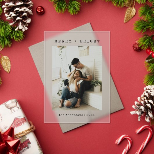 Minimalist Merry & Bright Photo Christmas Card Acryl Uitnodigingen (Insity (Feestdagen))
