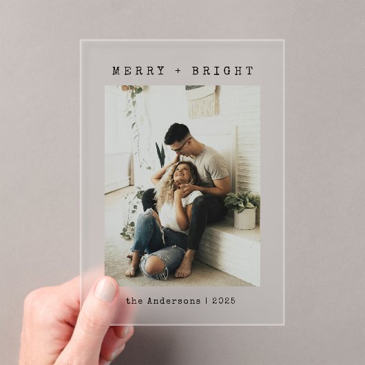 Minimalist Merry & Bright Photo Christmas Card Acryl Uitnodigingen (Insitu (Draagbaar))