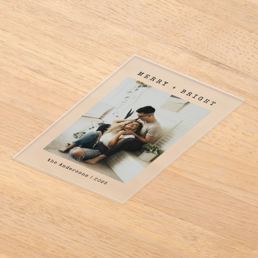 Minimalist Merry & Bright Photo Christmas Card Acryl Uitnodigingen (Laagn)