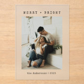 Minimalist Merry & Bright Photo Christmas Card Acryl Uitnodigingen (Voorkant)