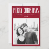 Minimalist Merry Christmas dark deep red photo Feestdagenkaart (Voorkant)