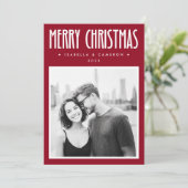 Minimalist Merry Christmas dark deep red photo Feestdagenkaart (Staand voorkant)