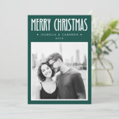 Minimalist Merry Christmas dark green photo Feestdagenkaart (Staand voorkant)
