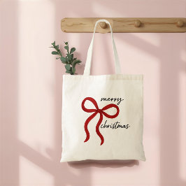 Minimalist Merry Christmas Red Bow  Tote Bag