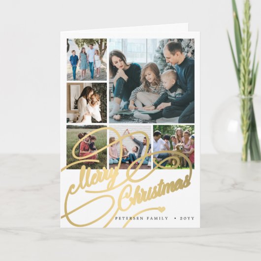 Minimalist Merry Christmas script 6 fotocollage Feestdagen Kaart (Voorkant)