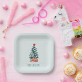 Minimalist Merry Christmas Snowy Tree Papieren Bordje (Feest)