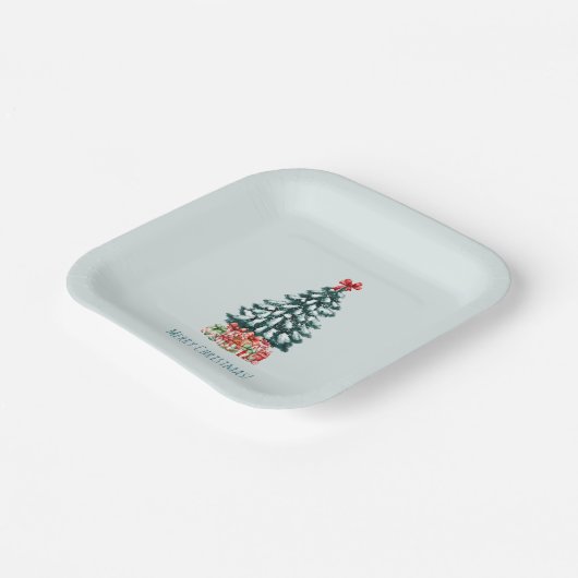 Minimalist Merry Christmas Snowy Tree Papieren Bordje (Gebogen)