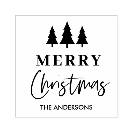 Minimalist Merry Christmas Tree Personalized Rubberstempel (Afrduk)