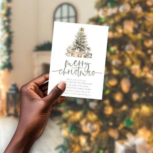 Minimalist Merry Christmas Tree Sage Script Party Kaart