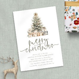 Minimalist Merry Christmas Tree Sage Script Party Kaart