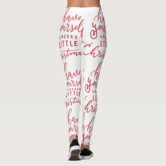 Minimalist Merry Little Christmas Red Script Wit Leggings (Achterkant)
