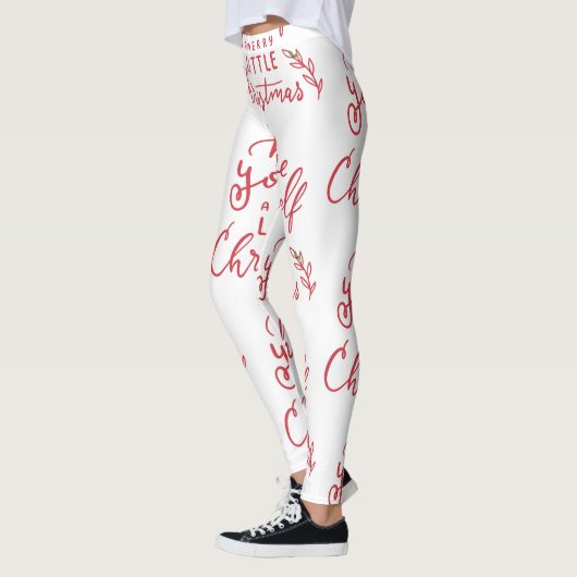Minimalist Merry Little Christmas Red Script Wit Leggings (Links)