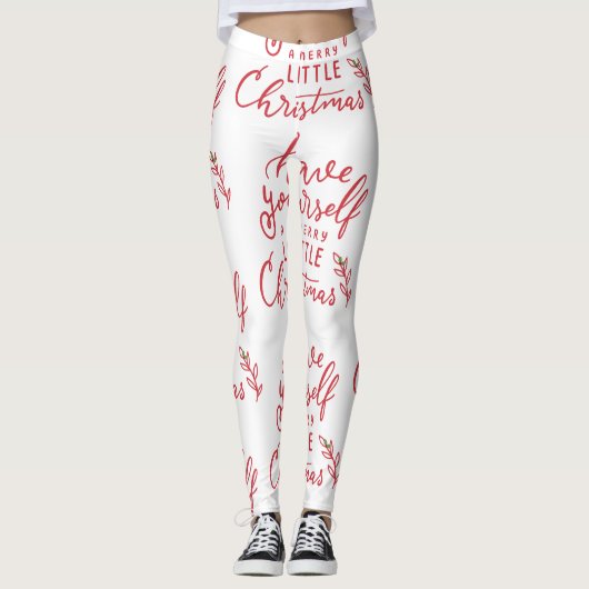 Minimalist Merry Little Christmas Red Script Wit Leggings (Voorkant)