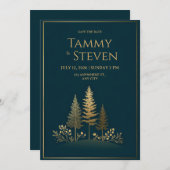 Minimalist Midnight Gold Tree Wedding Kaart (Voorkant / Achterkant)