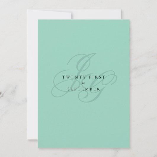 Minimalist mint green monogram initials wedding kaart (Achterkant)