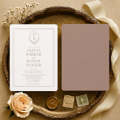 Minimalist Mocha Brown Crest Wedding Kaart