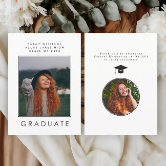 Minimalist Modern B&W Graduation Announcement Card Aankondiging